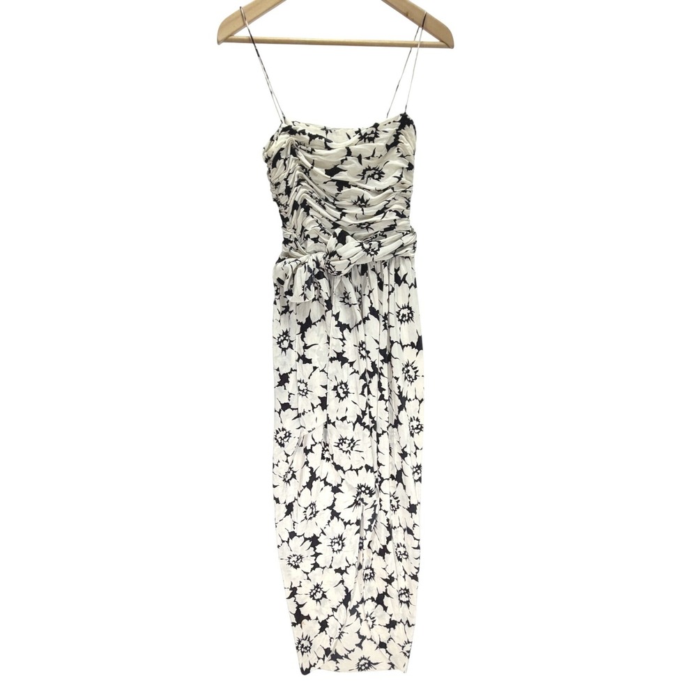 Oscar de la Renta Silk Strapless Floral Maxi Dress Scarf 6 Black White Vintage - Picture 3 of 15